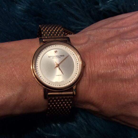 CLASSIC STUHRLING ROSE GOLD MESH WATCH - Picture 3 of 13